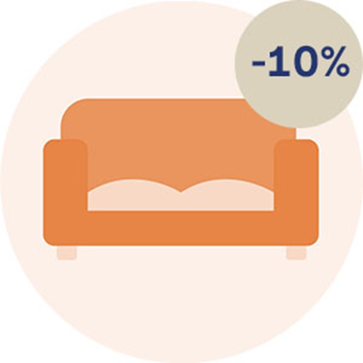 Sofa mit -10% Schriftzug